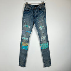 Amiri Lightwash Quilt Art Patch Jeans Size 31