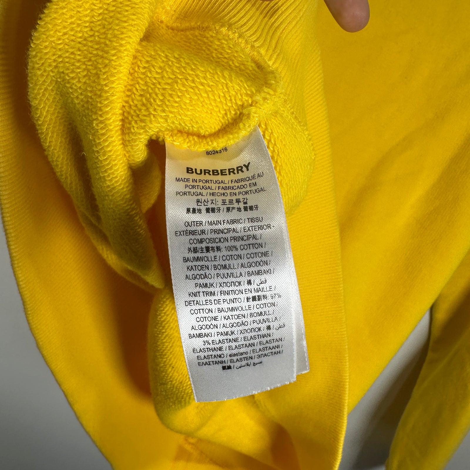 Burberry Yellow 'Kingdom' Logo Crewneck Size M
