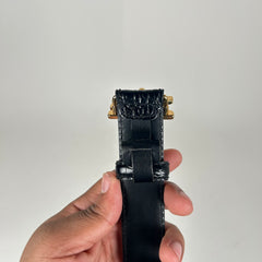 Moschino Black/Gold Crocodile Leather Belt Size 44