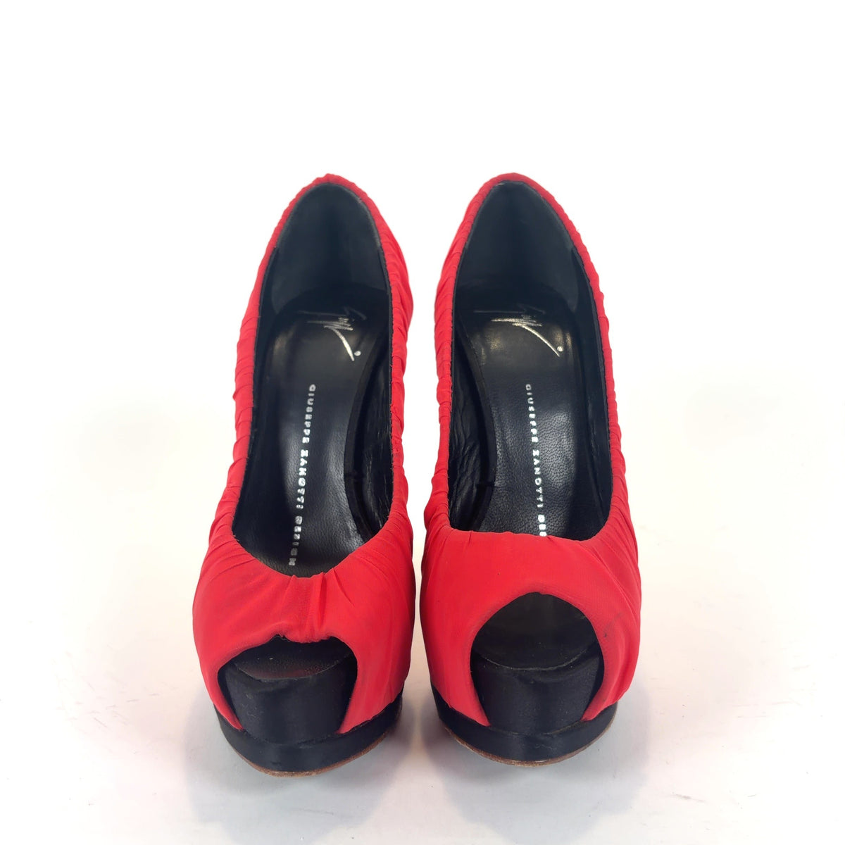 Giuseppe Zanotti Red Runched Silk Platform Pumps