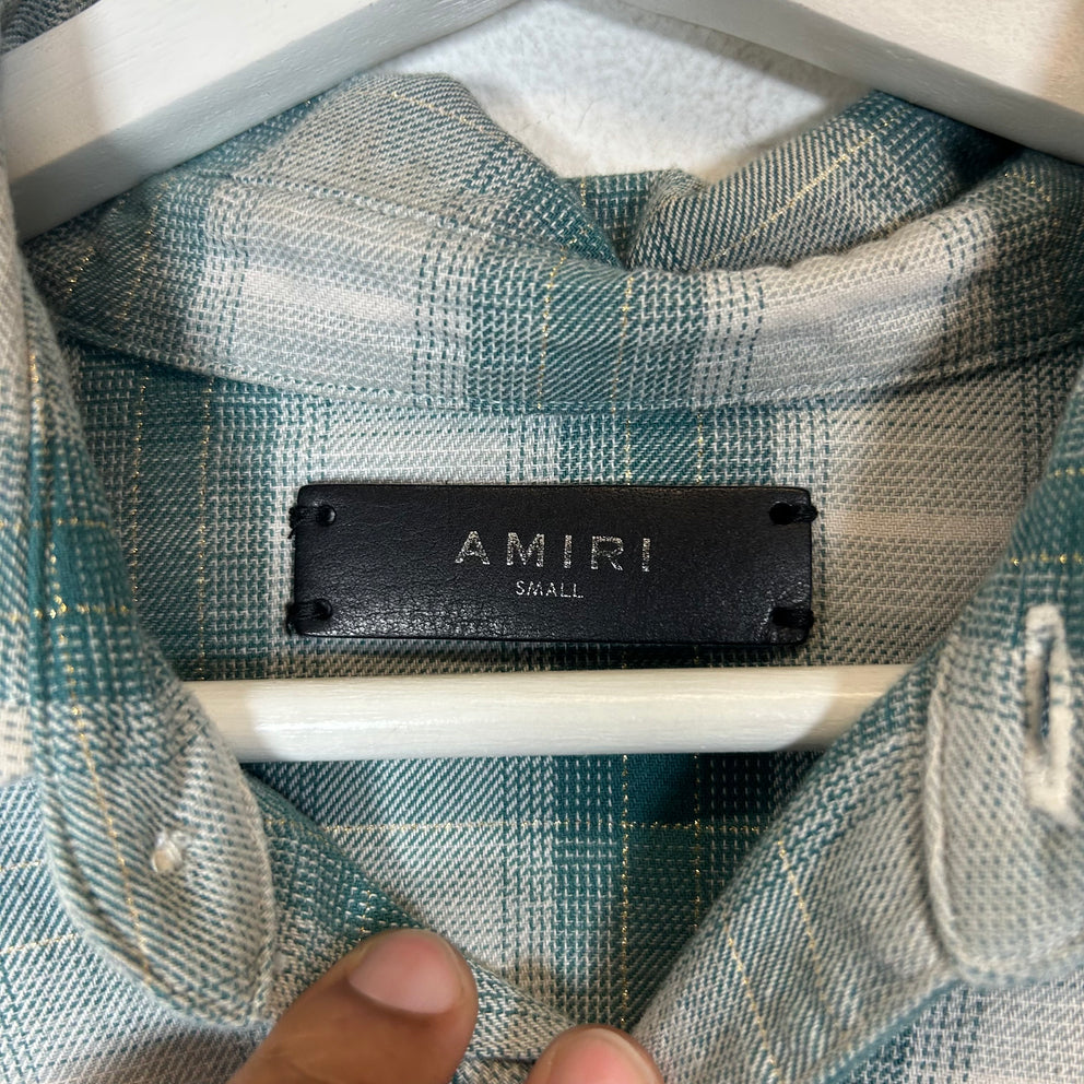 Amiri Gradient Raw Hem Button-Up Flannel Size S