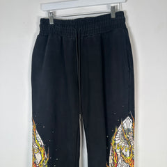 Who Decides War Flame Stained Glass Rhinestone Black Sweatpants Size L