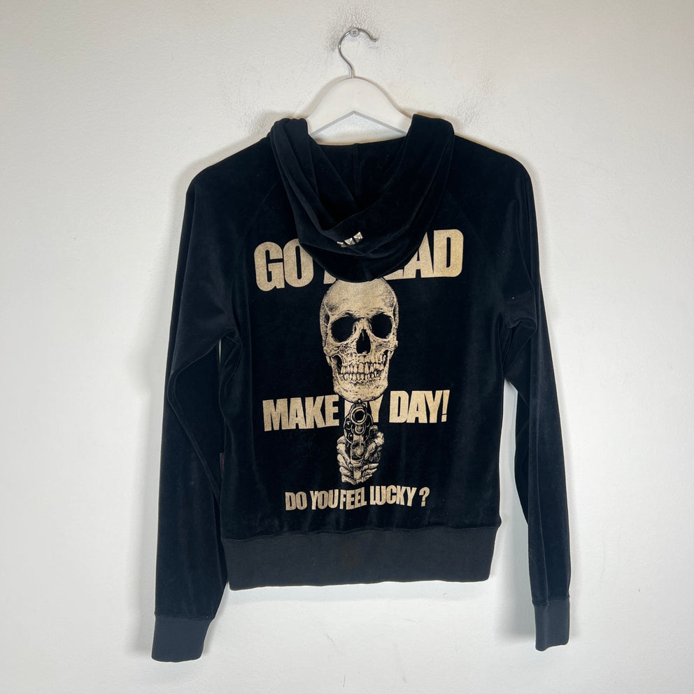 Hysteric Glamour Black Velour 'Go Ahead Make My Day' Zip-Up Hoodie Size S