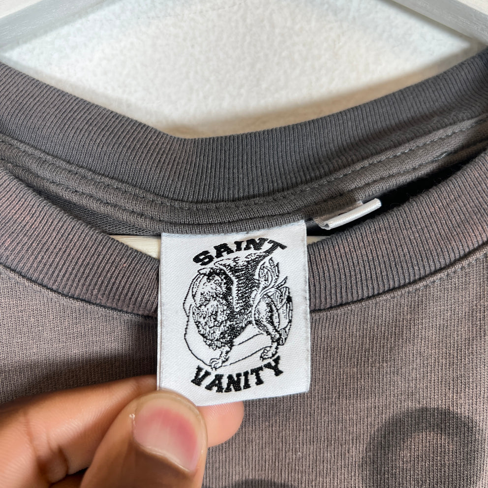 Saint Vanity Grey Wash Jesus Logo T-Shirt Size S