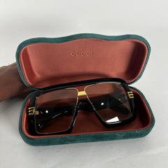 Gucci Black/Gold Square Aviator Sunglasses