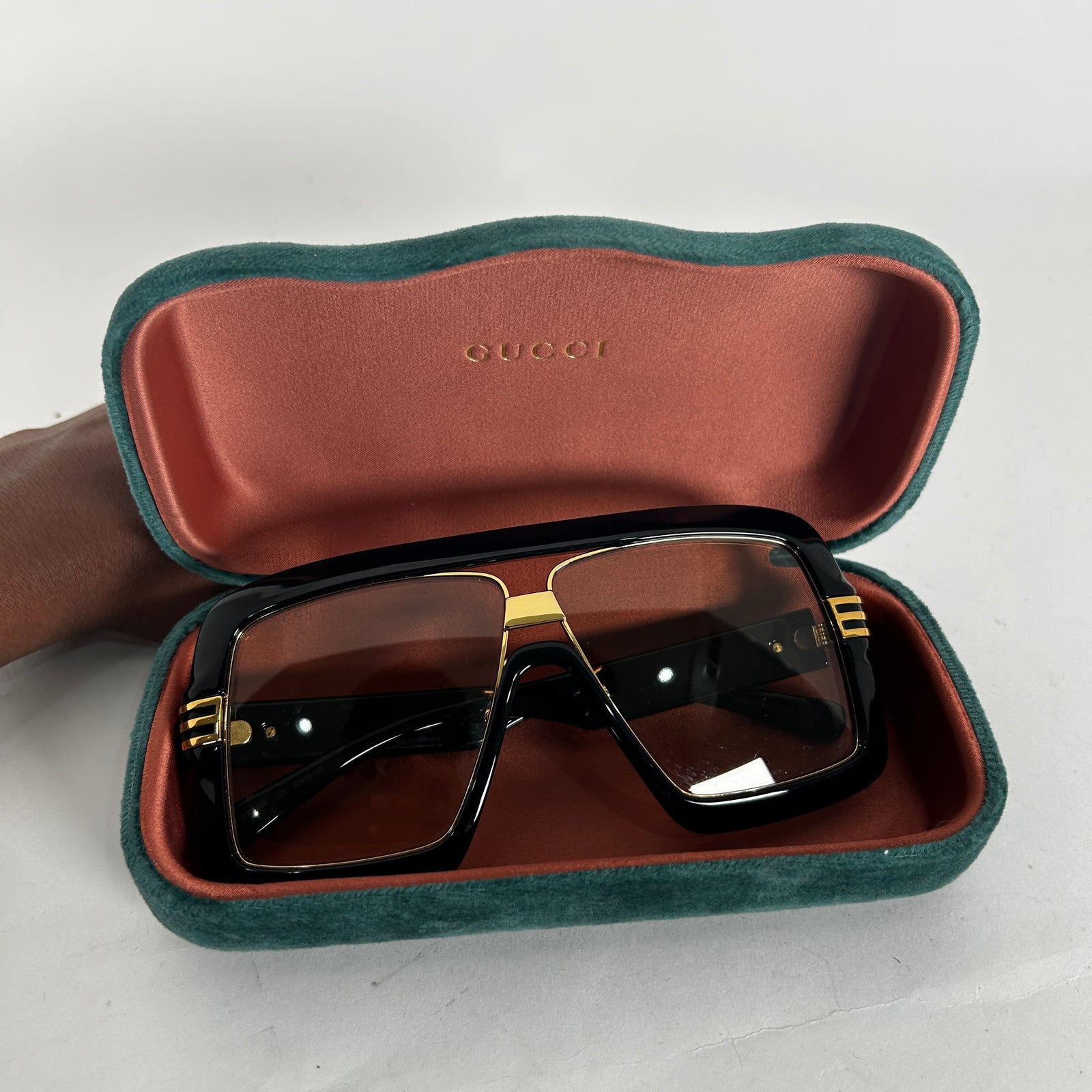 Gucci Black/Gold Square Aviator Sunglasses