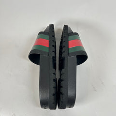 Gucci Black Rubber Web Slide Sandal Size GG 9