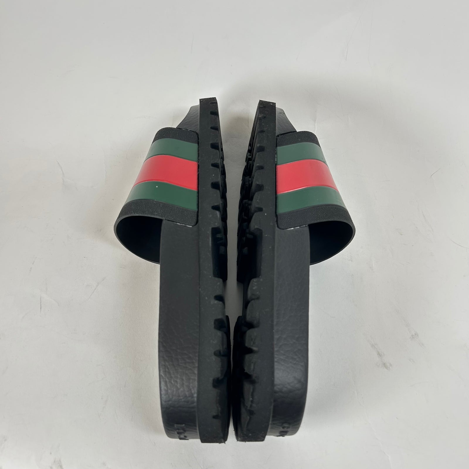 Gucci Black Rubber Web Slide Sandal Size GG 9