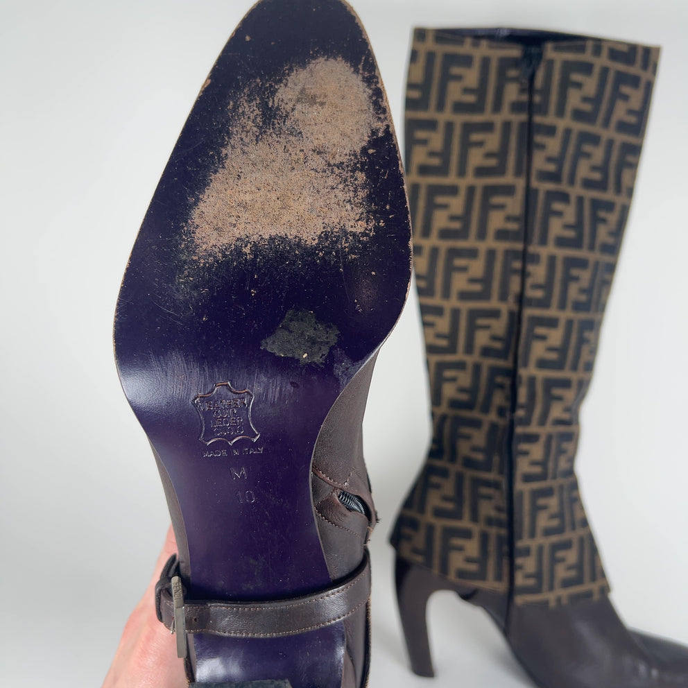 Fendi Logo Monogram Canvas Boots