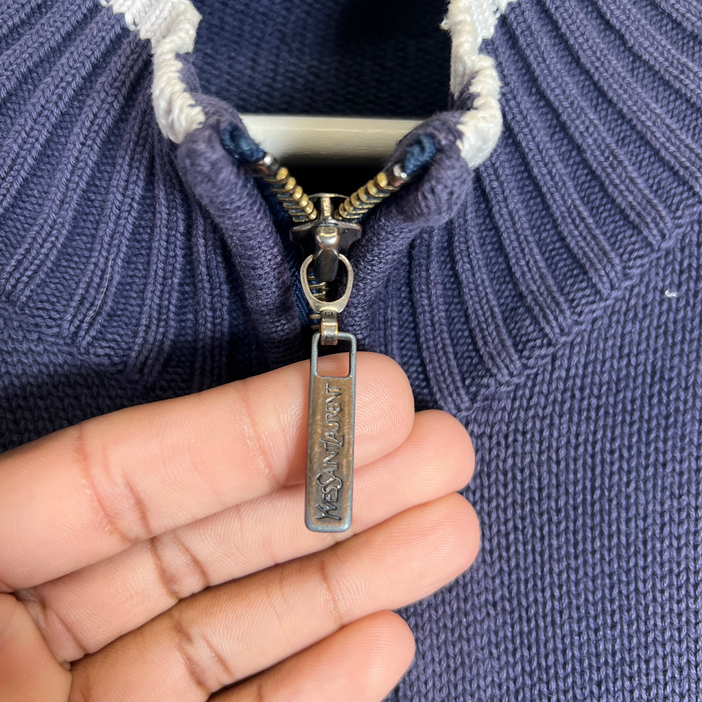 Saint Laurent Vintage YSL Logo Knit Zip-Up Cardigan