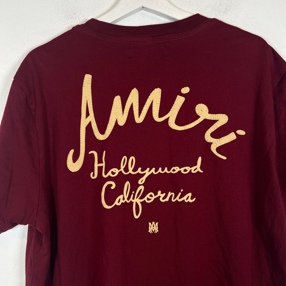 Amiri Burgundy Hollywood Logo T-Shirt Size L