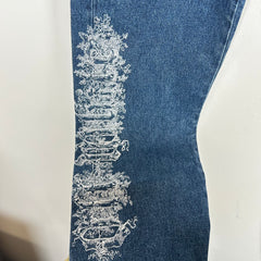 Off-White Blue Gothic Embroidered Slim Fit Jeans Size 36