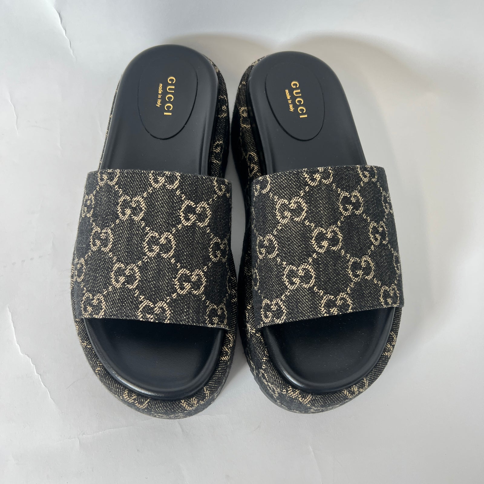 Gucci Black Denim GG Jacquard Sandals Size 37