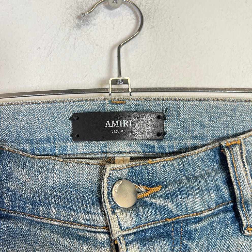Amiri Light Indigo Floral Studded Denim Jeans