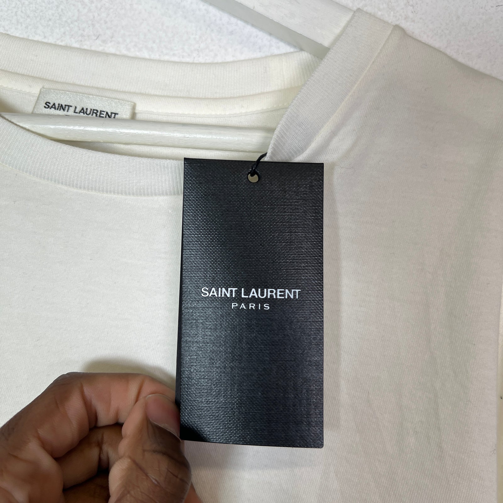 Saint Laurent White Reverse Logo T-Shirt Size L