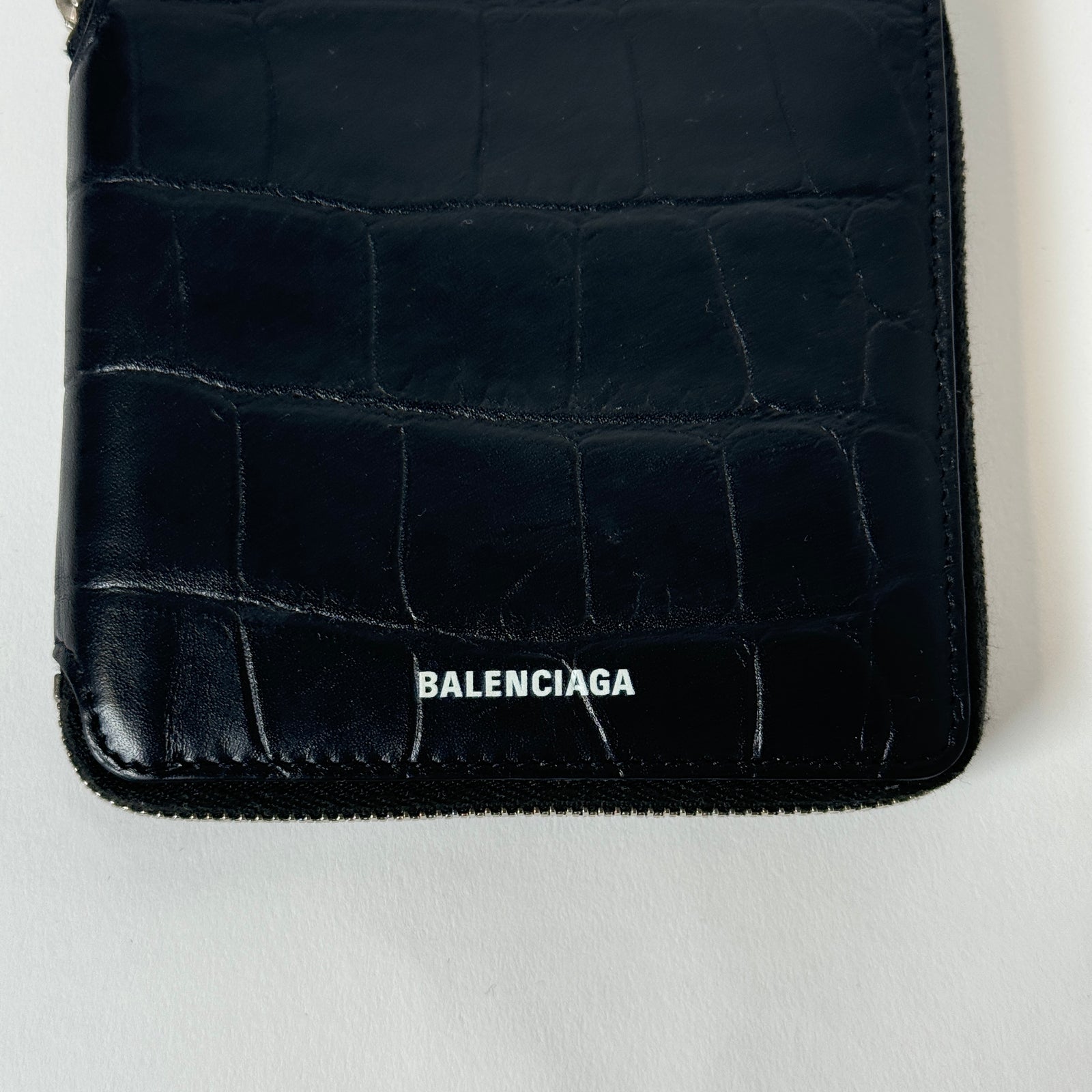 Balenciaga Black Croc Embossed Leather Wallet