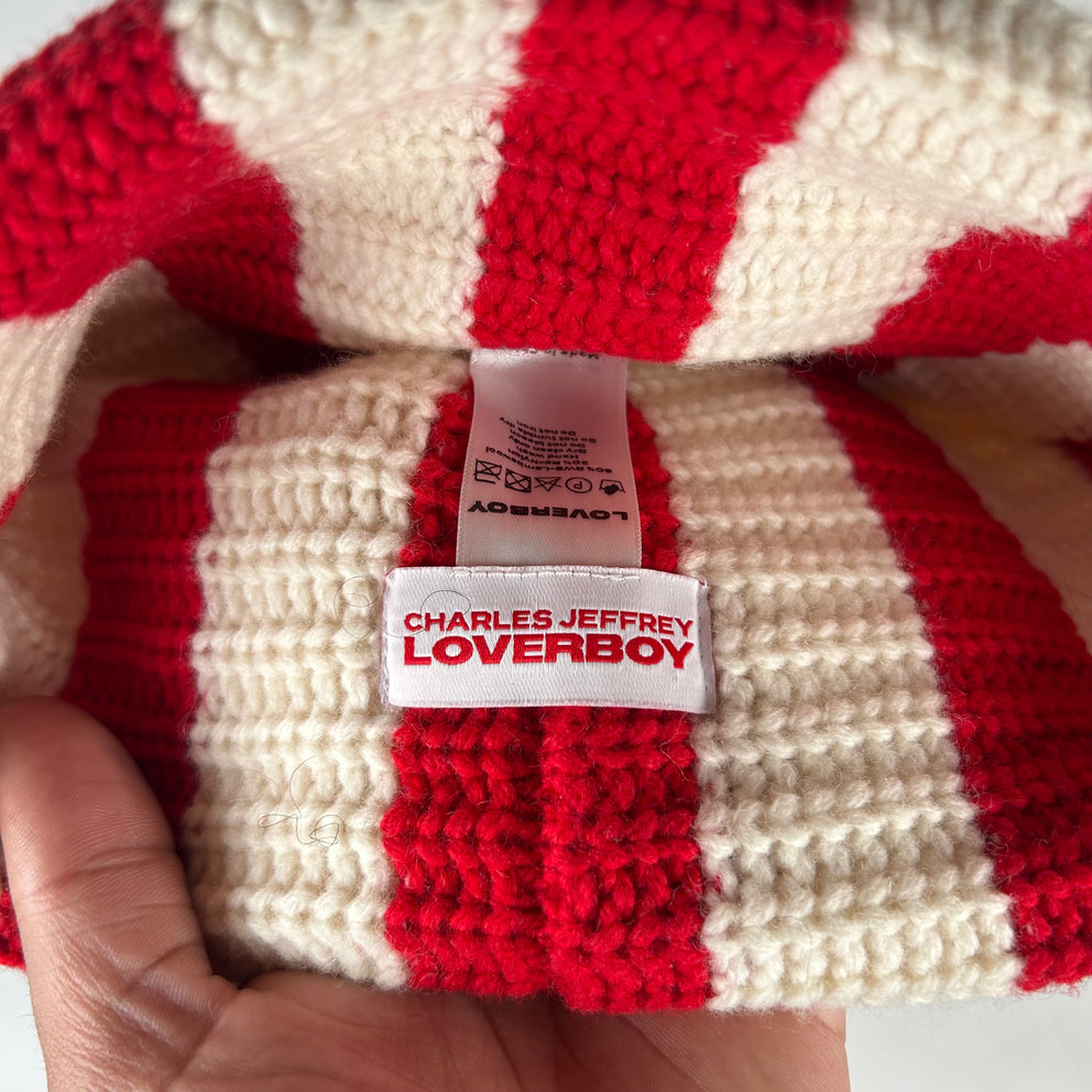 Charles Jeffrey Loverboy Red Striped Ears Beanie