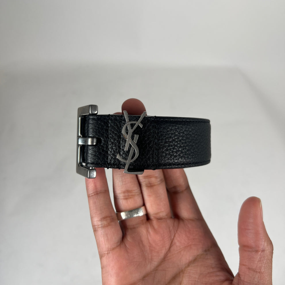 Saint Laurent Black YSL Logo Grained Leather 1 Inch Belt Size 100