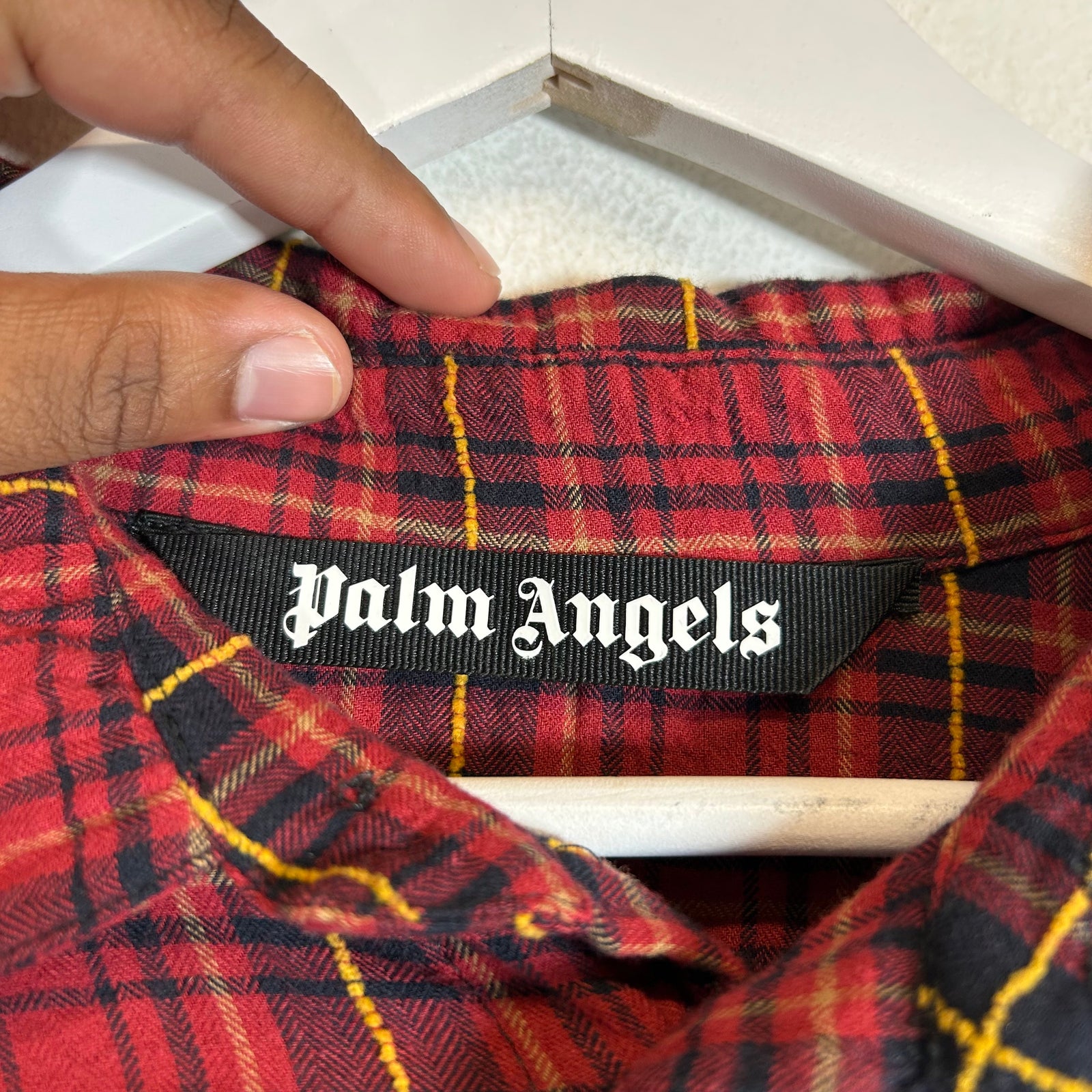 Palm Angels Red Round Logo Paint Splatter Flannel Shirt Size XXL