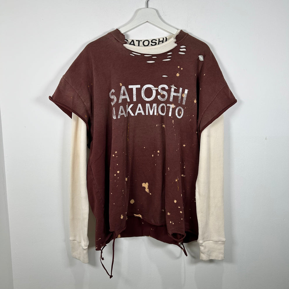 Satoshi Nakamoto Red Distressed Luke Thermal T-Shirt Size L