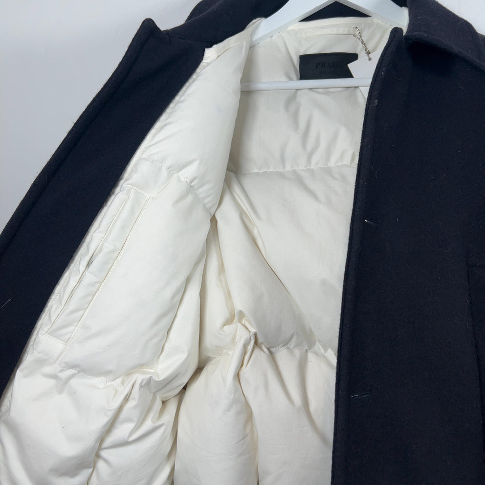 Prada Paneled Wool Down Lined Cropped Bomber Jacket
