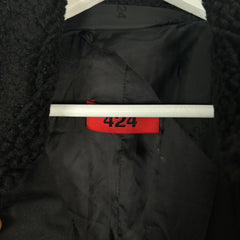 424 Black Wool Zip-Up Trech-Coat Size 48
