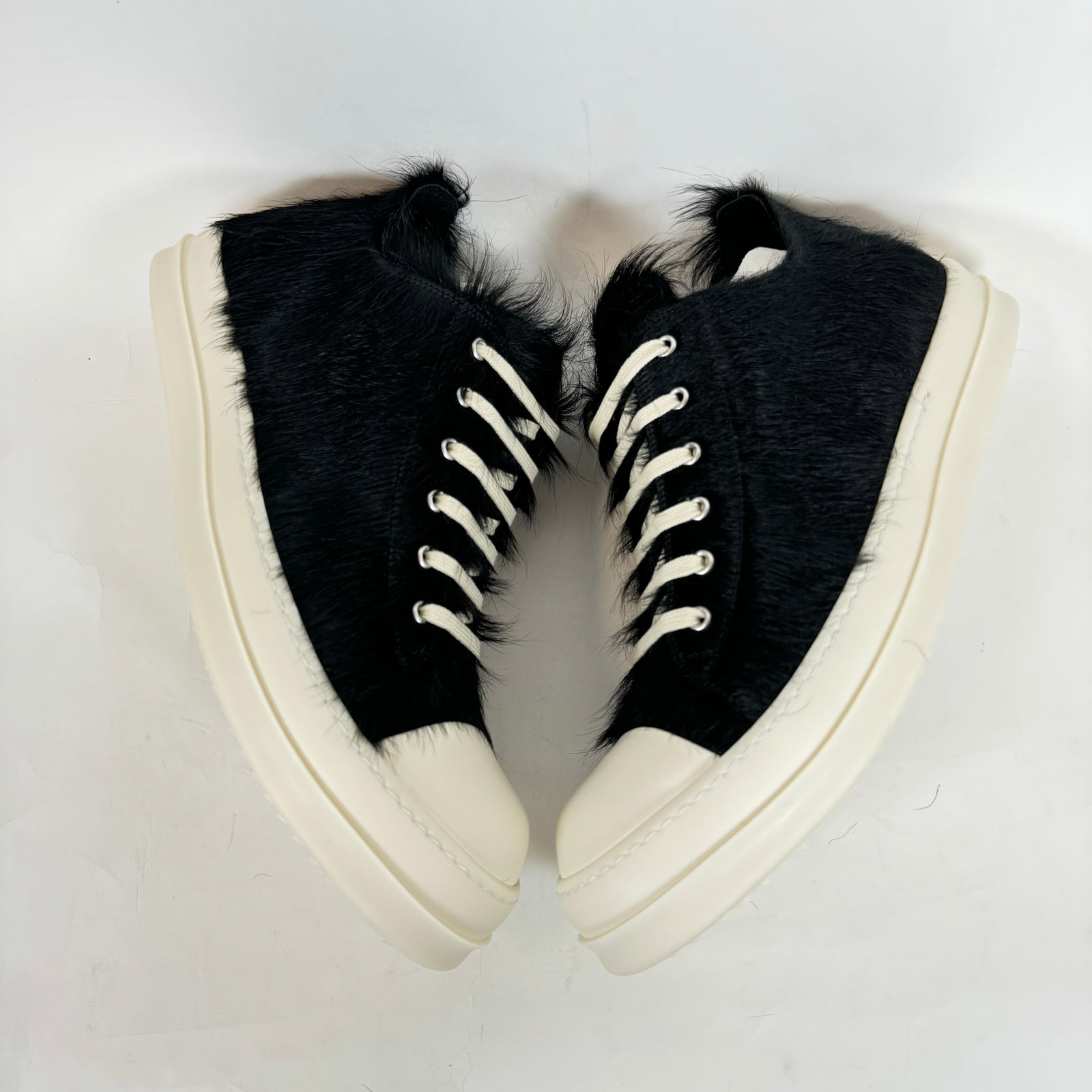 Rick Owens Black Pony Hair Low Ramones Size 47