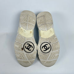 Chanel White/Blue Interlocking CC High-Top Sneaker Size 38.5