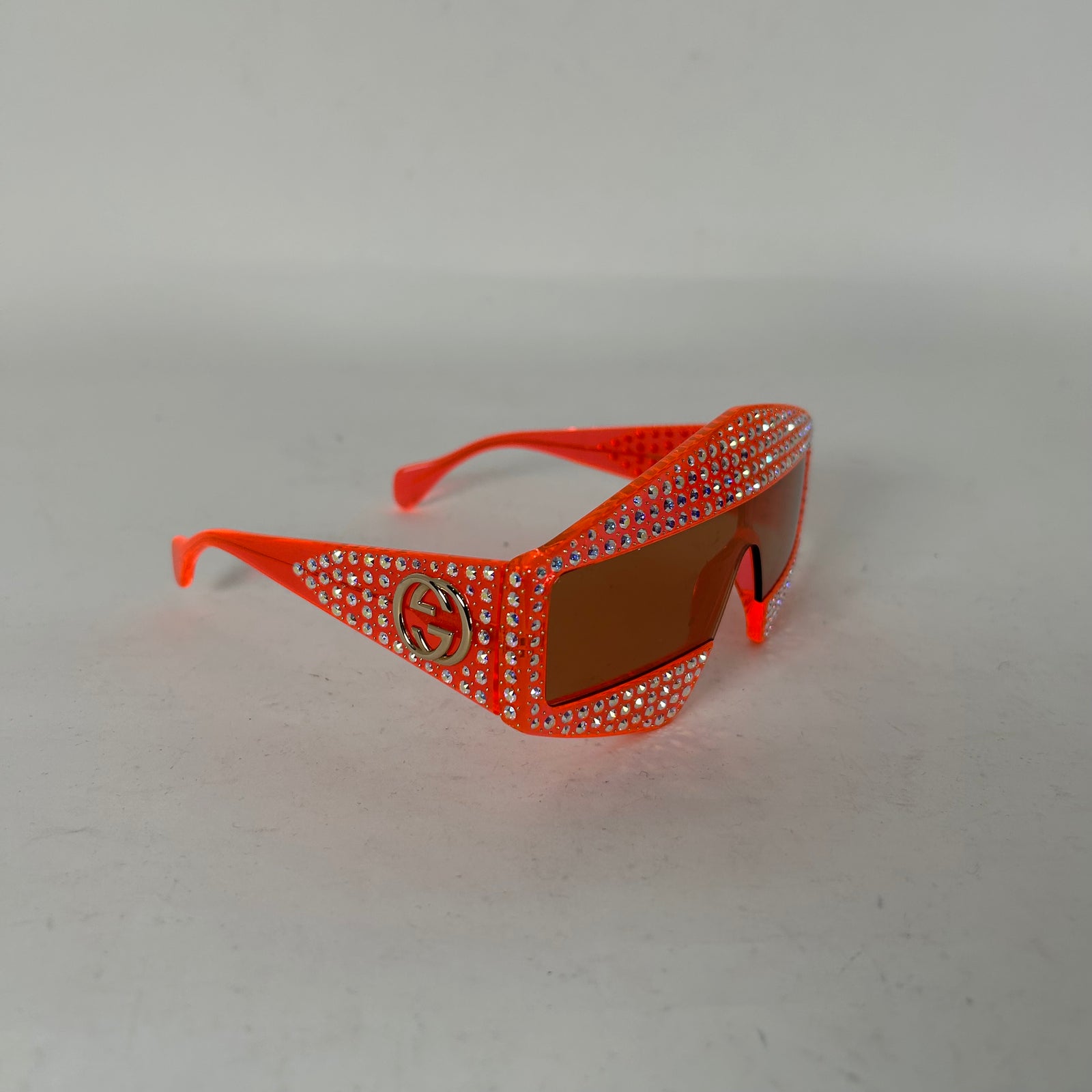 Gucci Shield Orange Crystal Hollywood Forever Sunglasses