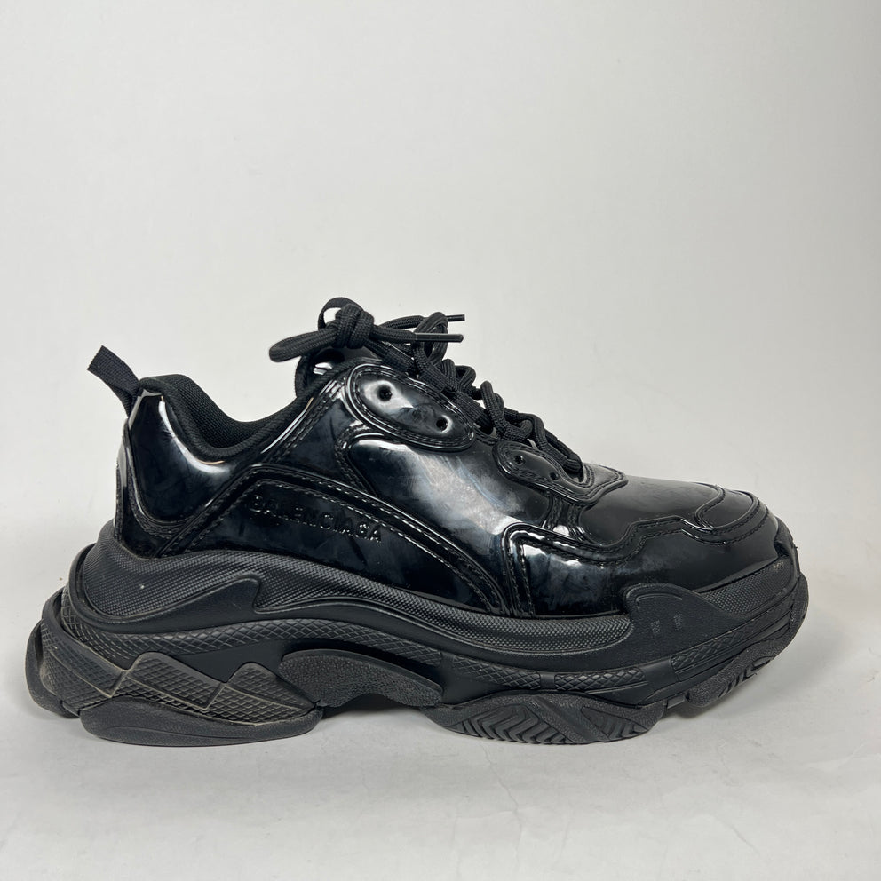 Balenciaga Black Patent Leather Triple S Sneaker Size 42