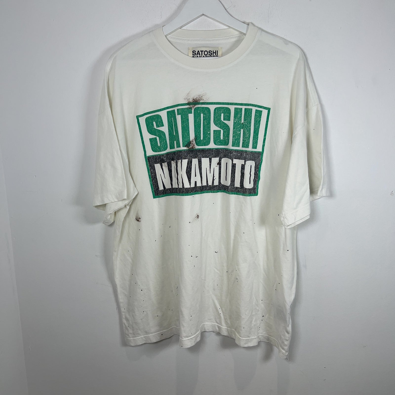 Satoshi Nakamoto Green Logo Faux Mud Distressed T-Shirt