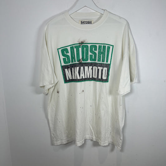 Satoshi Nakamoto Green Logo Faux Mud Distressed T-Shirt