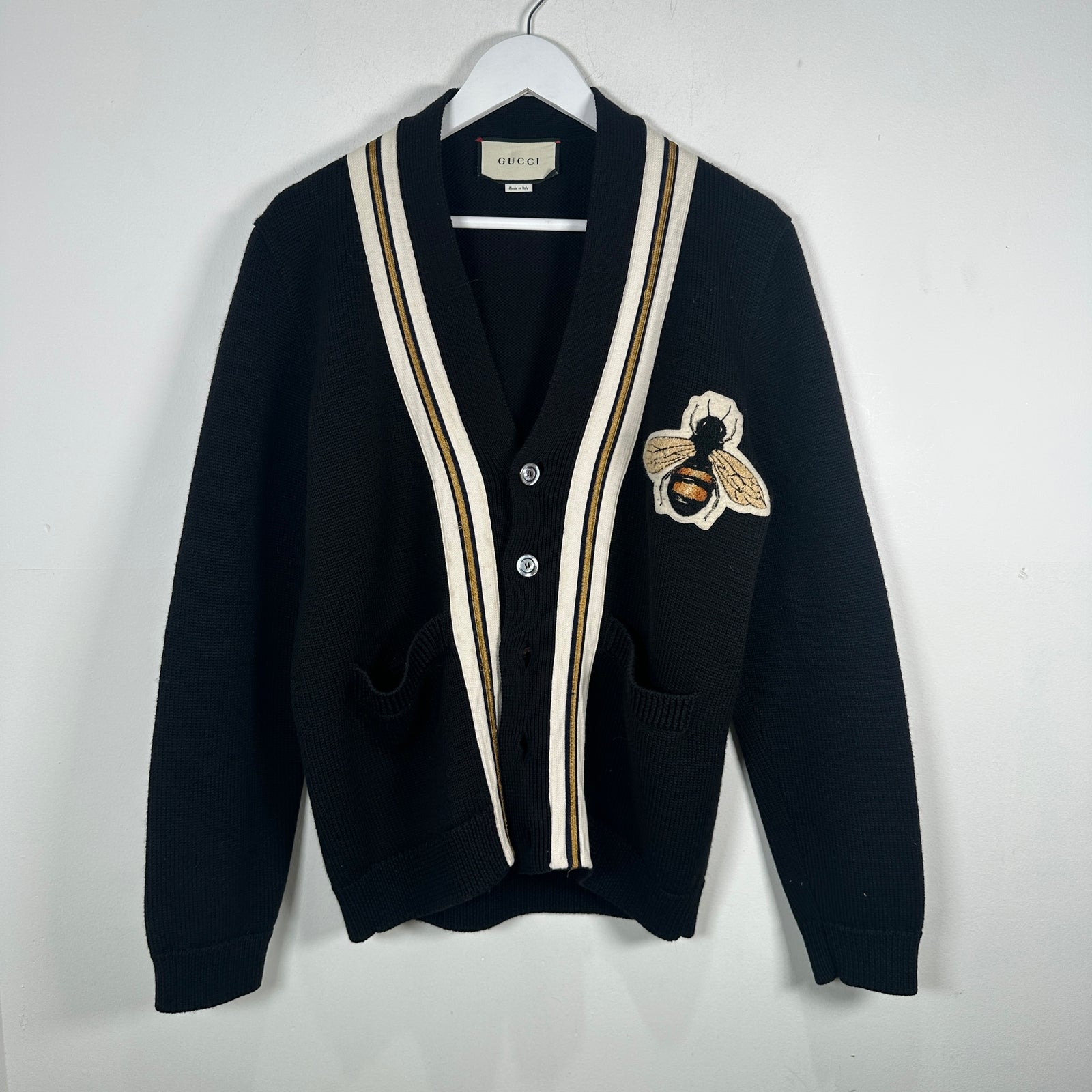 Gucci Black Striped Bee Cardigan Sweater Size XS