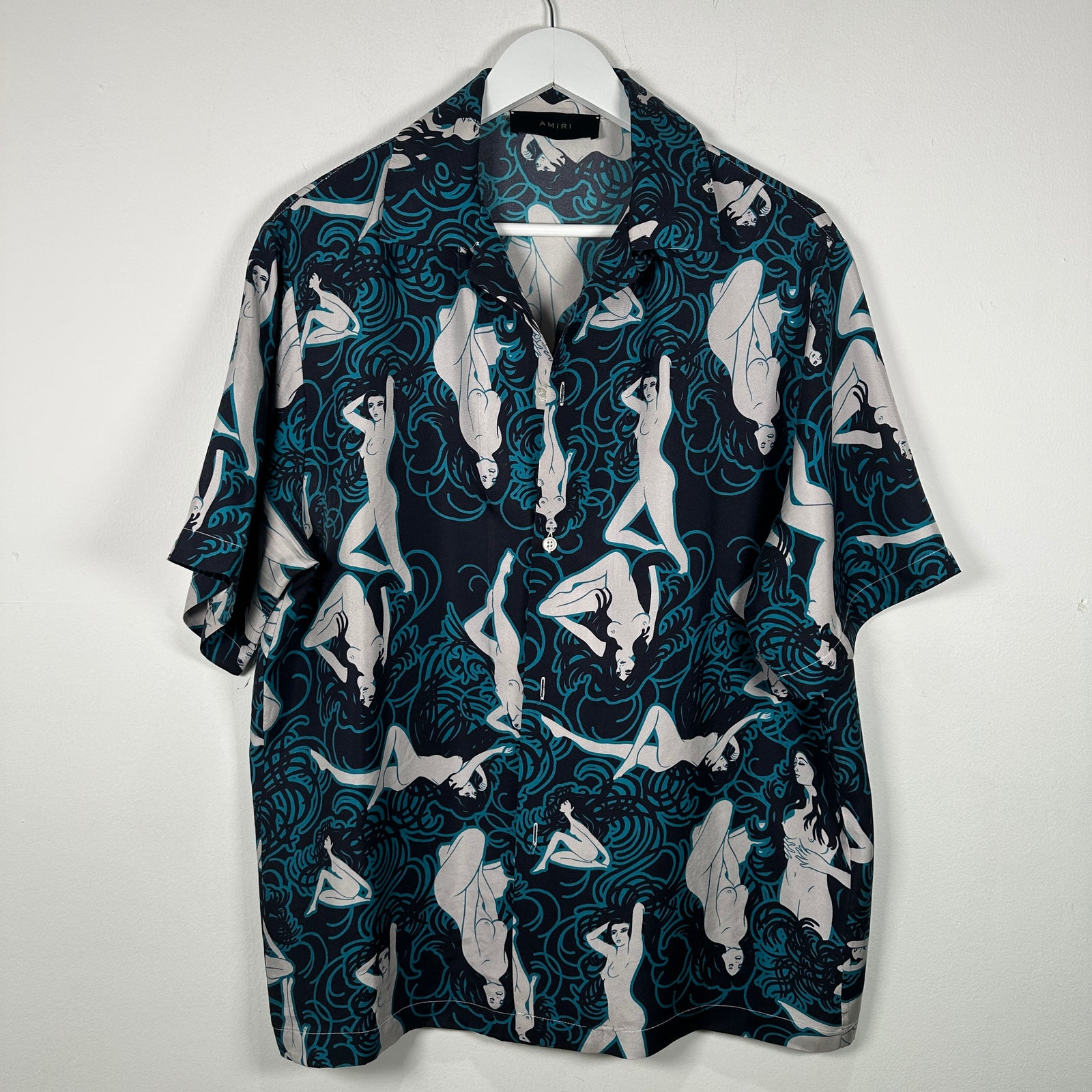 Amiri Lude Blue Silk Button Up Shirt Size L