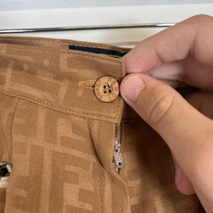 Fendi FF Monogram Tan Velour Pants Size 26