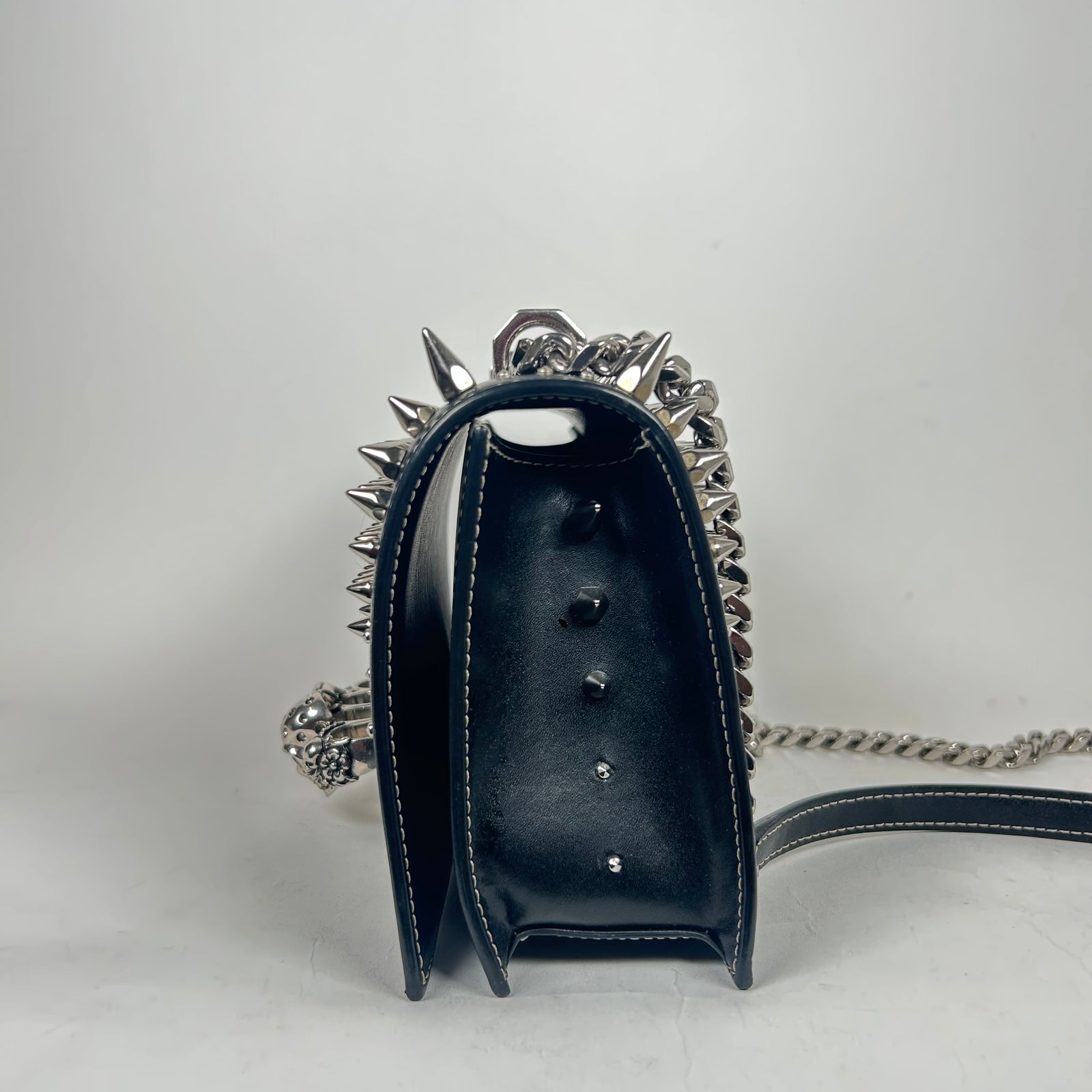 Alexander McQueen Black Jeweled Spike Skull Shoulder Bag