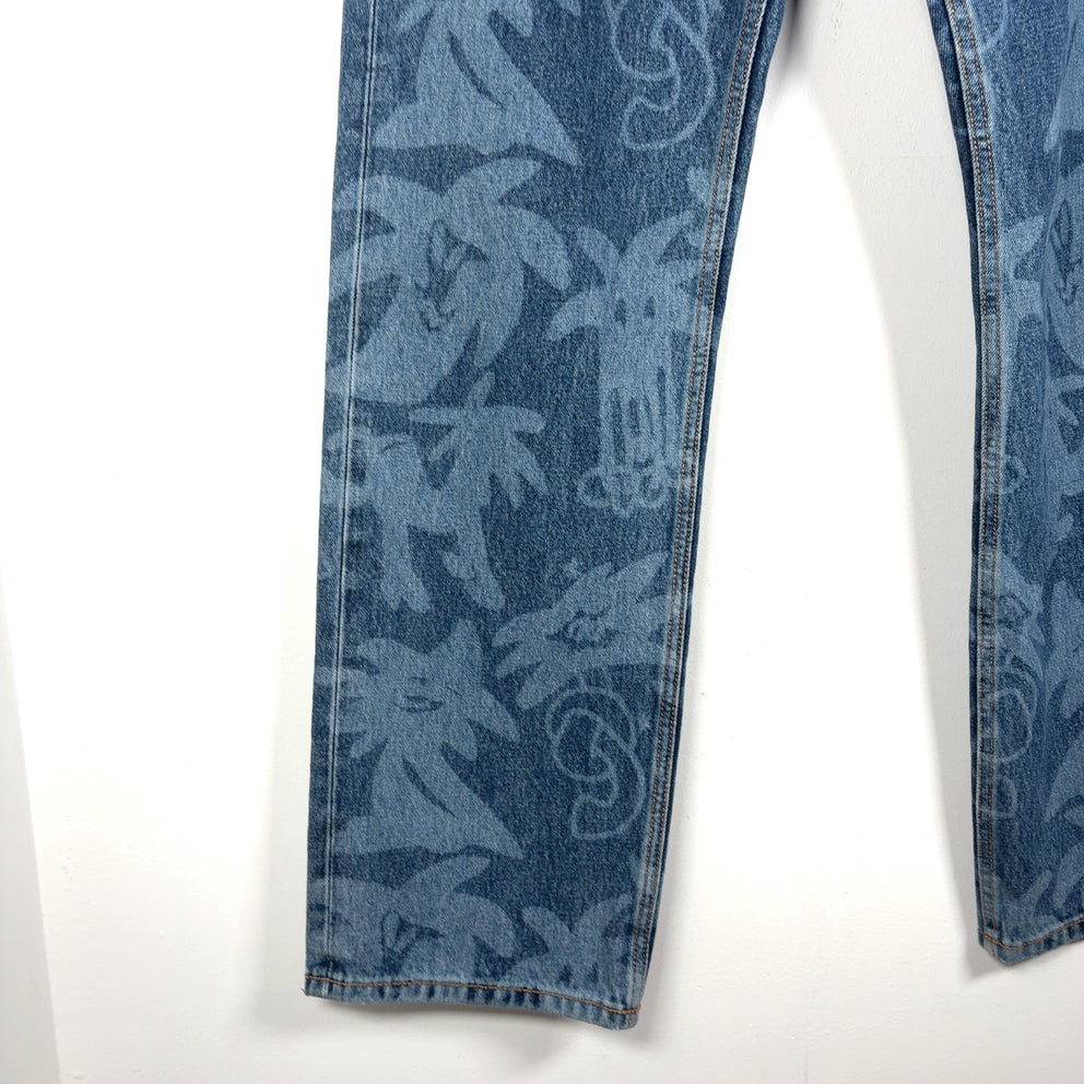 Palm Angels Lasered Palm Graphic Denim Jeans