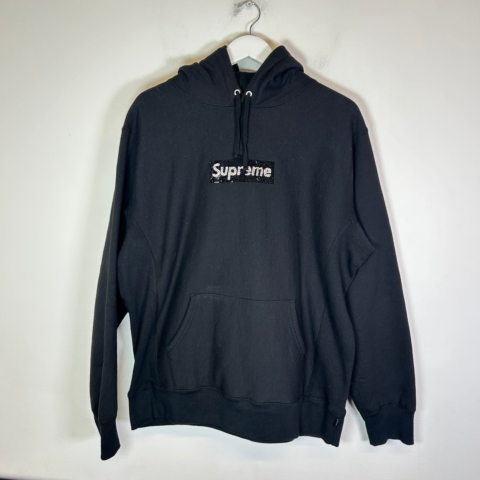 Supreme x Swarovski Black Box Logo Hoodie Size L