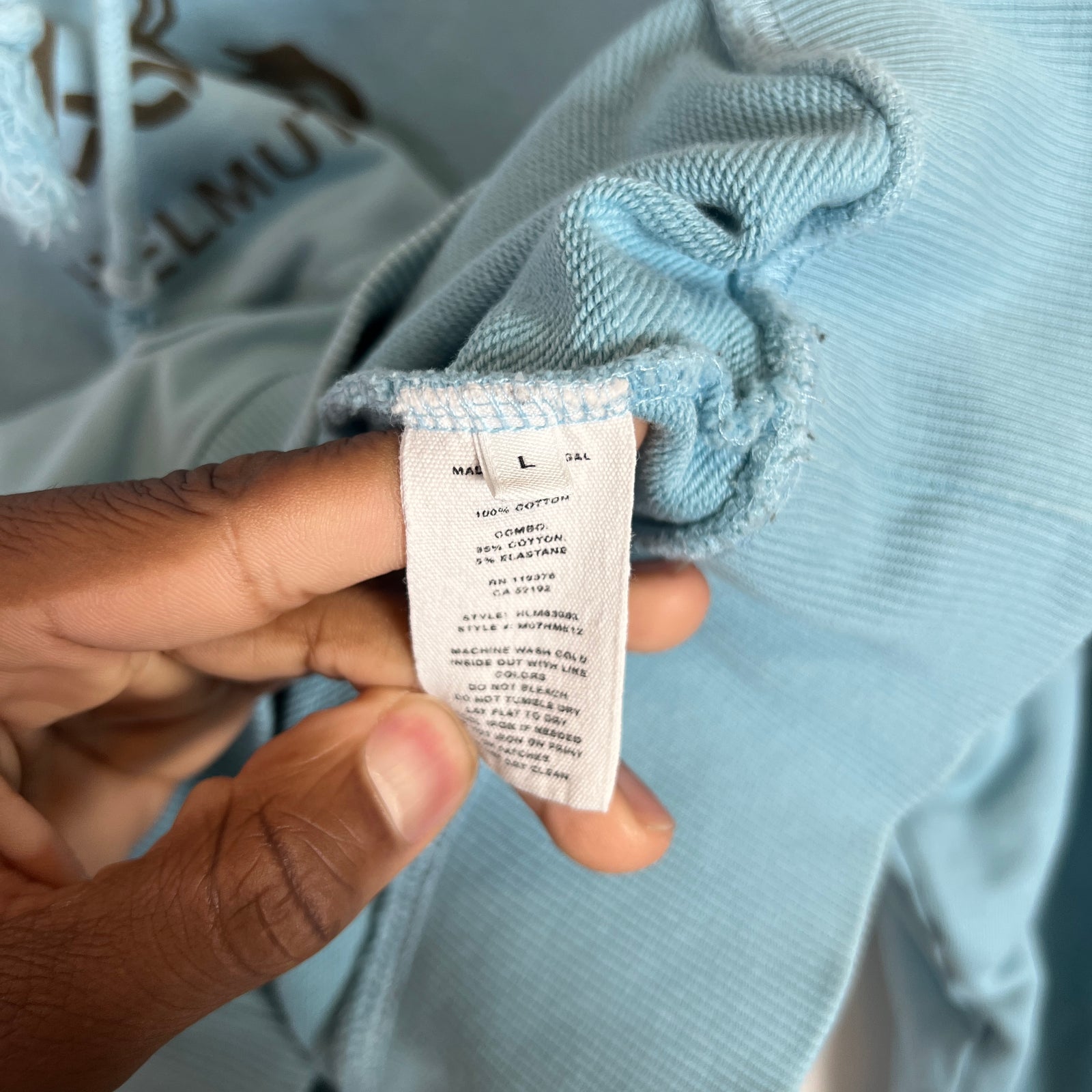 Helmut Lang Blue Societas Hoodie Size L