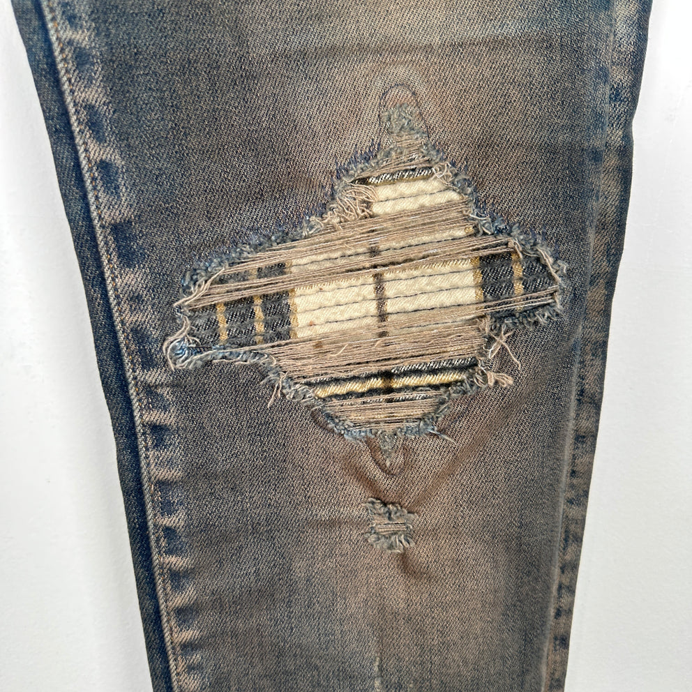 Amiri Blue Washed Plaid MX1 Jeans Size 31