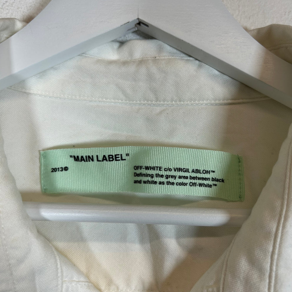 Off-White White/Yellow Construction Tape Button-Up Shirt Size L