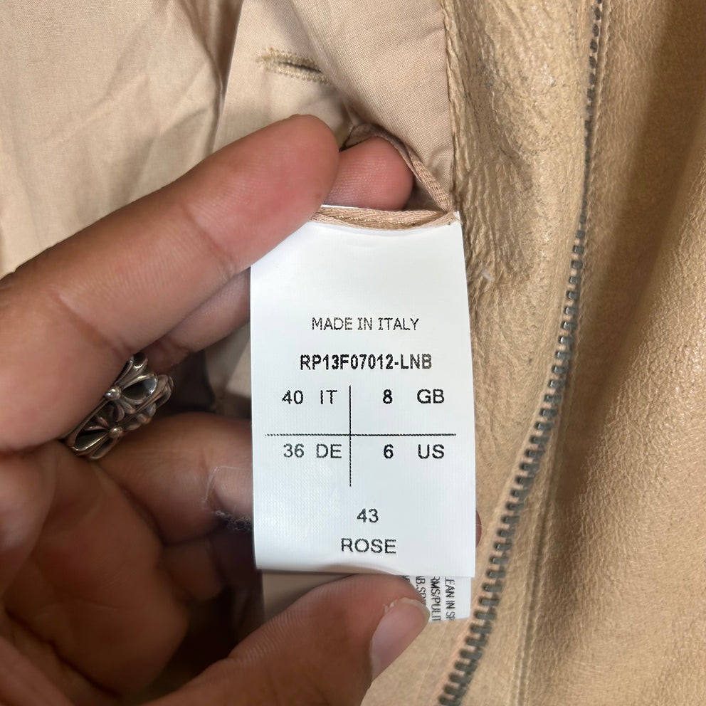 Rick Owens Beige Ecru Lambskin Biker Jacket Size 6