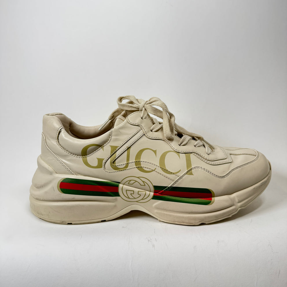 Gucci Beige Logo Rhyton Sneaker Size GG 9.5