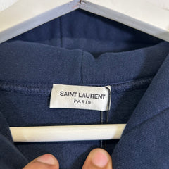 Saint Laurent Navy Embroidered Logo Hoodie Size L
