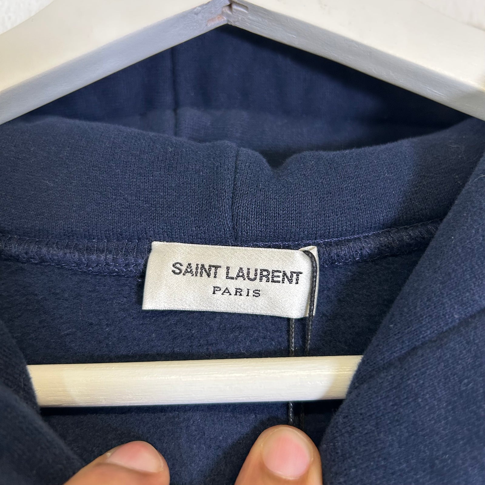 Saint Laurent Navy Embroidered Logo Hoodie Size L