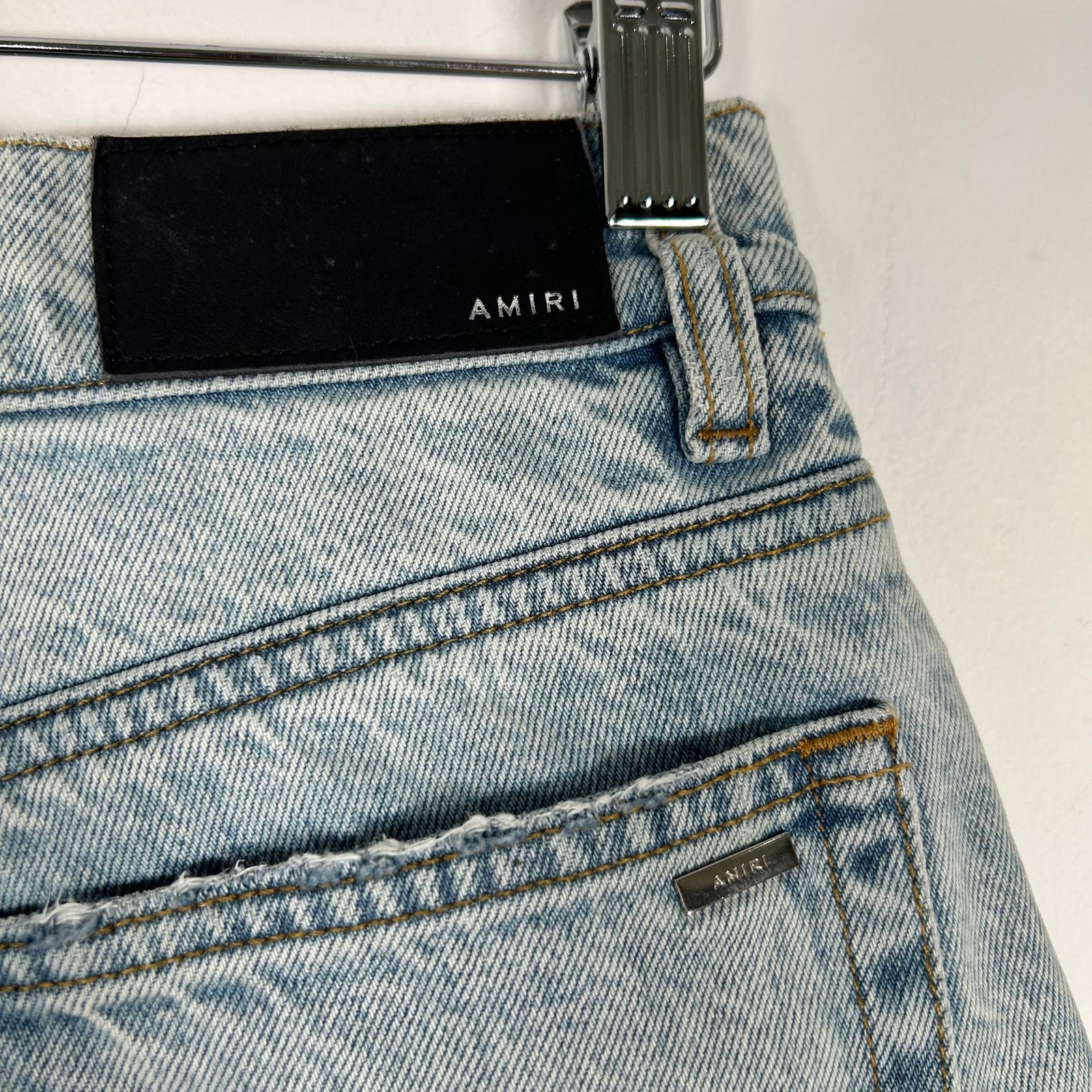 Amiri Light Wash Distressed Straight Jeans Size 27