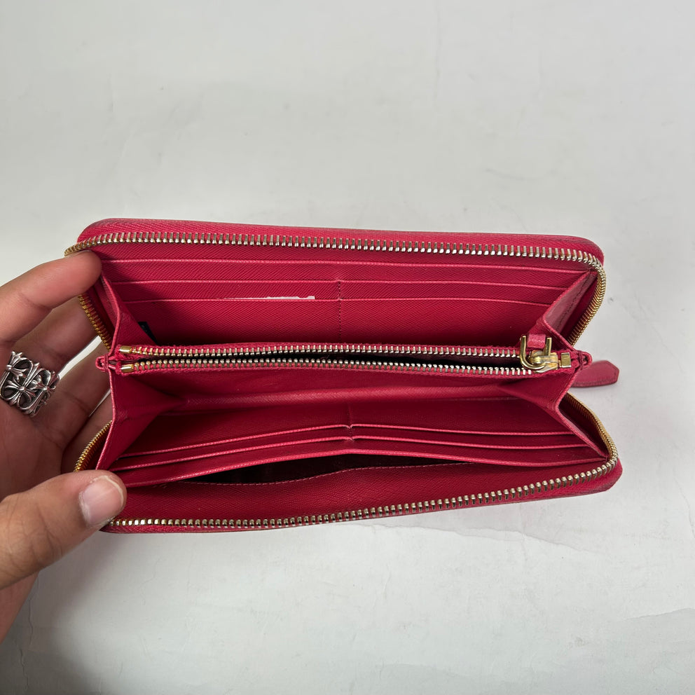 Prada Dark Pink Saffiano Zip-Around Wallet