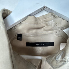 Gucci Sheer Leaves Tan Button Up Shirt Size M