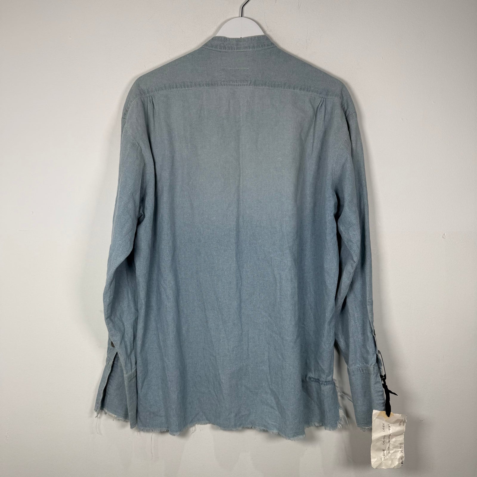 Greg Lauren 'Blue Stuidio Shirt With Mixed Bib' Button Up Shirt Size L