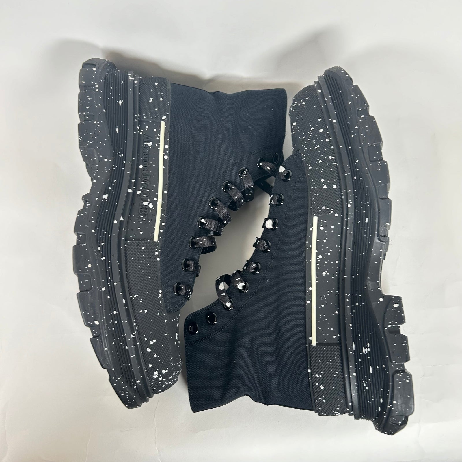 Alexander McQueen Black Speckled Tread Slick High Top Sneakers Size 42